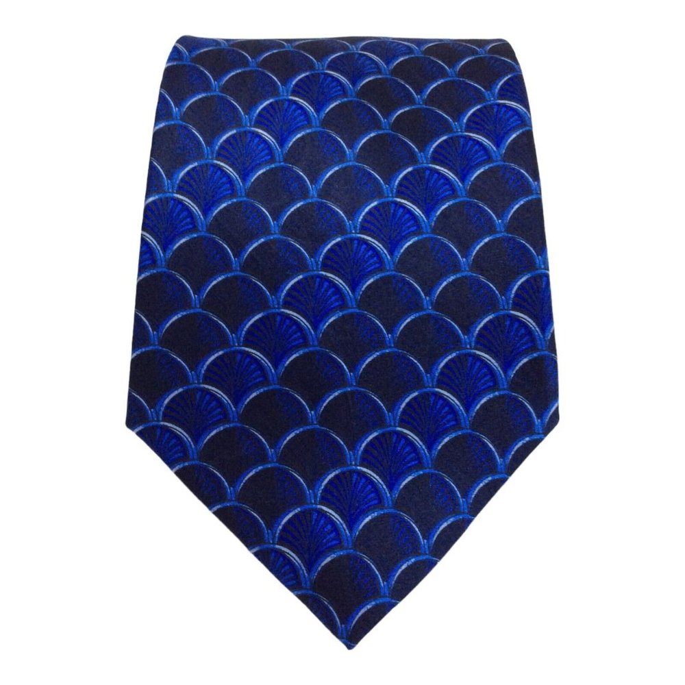LANVIN PARIS Blue Geometric Silk Tie France 60"/ 3".1/2 EX COND